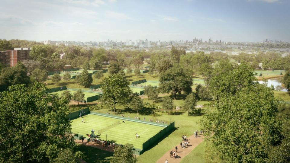 Artist’s impression of the view from the top of the Parkland Court, showing some of the courts the All England Club plan to build for qualifying (ALLIES AND MORRISON/AELTC)