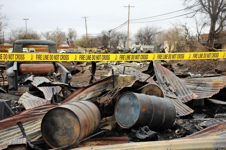 A fire Sunday morning destroyed a building at the corner of Pine and North 12th streets north of downtown. The cause is undetermined. There were no reported injuries.