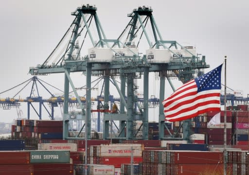 Chinese shipping containers unloaded at the Port of Los Angeles in Long Beach, California in May 2019