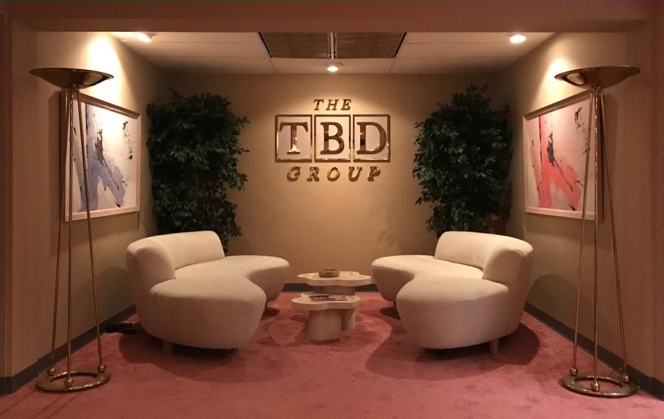 The lobby of the TBD Group, with boomerang sofas from Vintage on Point.