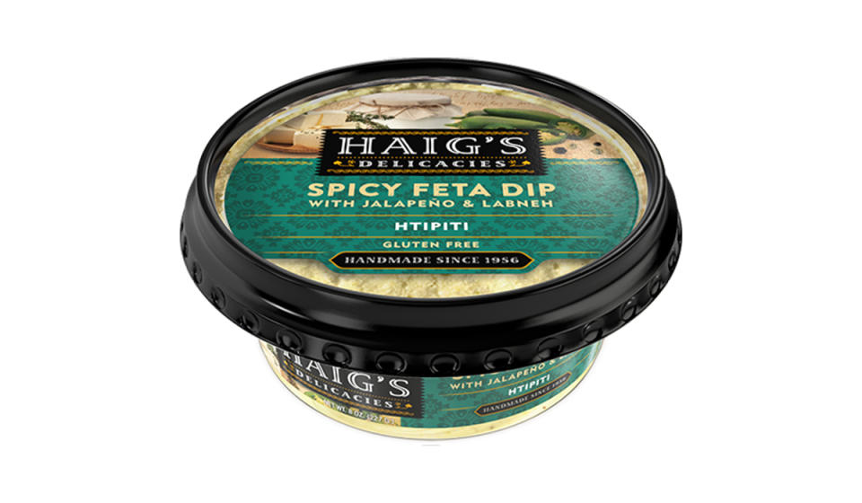 Tub of Haig's Delicacies' Spicy Feta Dip with Jalapeno & Labneh.