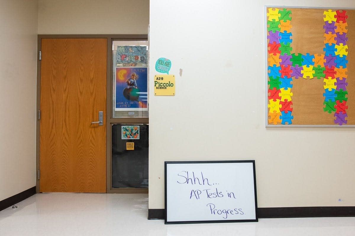 The halls were quiet as students took advanced placement tests during a previous school year at Harding Preparatory Charter High School in Oklahoma City.