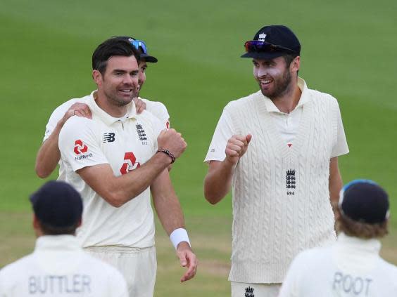 James Anderson celebrates taking his 599th Test wicket (Reuters)