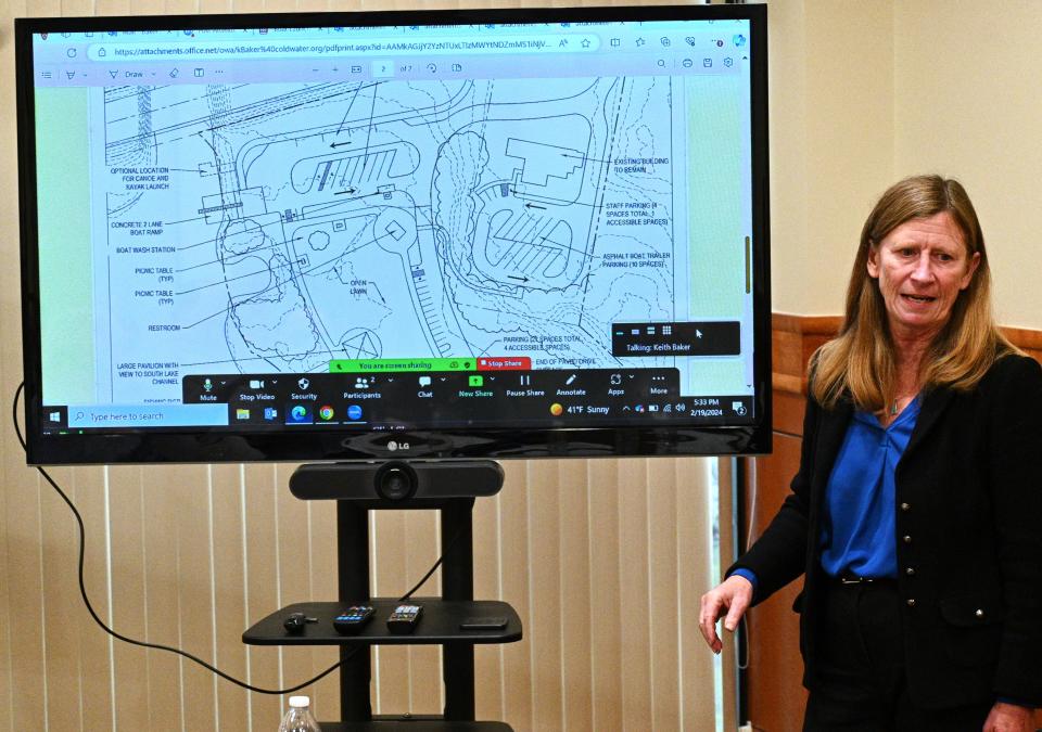 Recreational architect Pam Blough shows a redesign of the east side of Rotary Park if the city can acquire adjacent land.