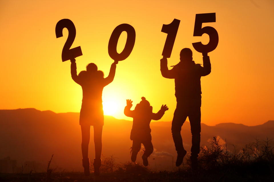 A family holds cutouts as they usher in 2015&nbsp;in Lingbao, China, on Jan. 1.