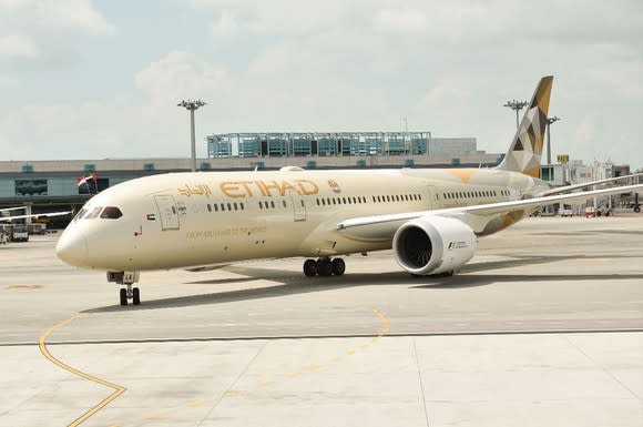 An Etihad Airways jet on the tarmac