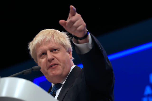 Foreign Secretary Boris Johnson delivering his speech at the Conservative party conference