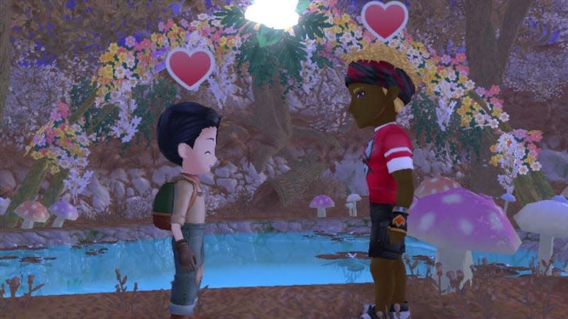 Gordy and the main character are seen exchanging their wedding vows under an arch of flowers.