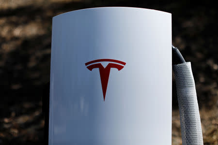 A newly installed car charger at a Tesla Super Charging station is shown in Carlsbad, California, U.S. September 14, 2018. REUTERS/Mike Blake