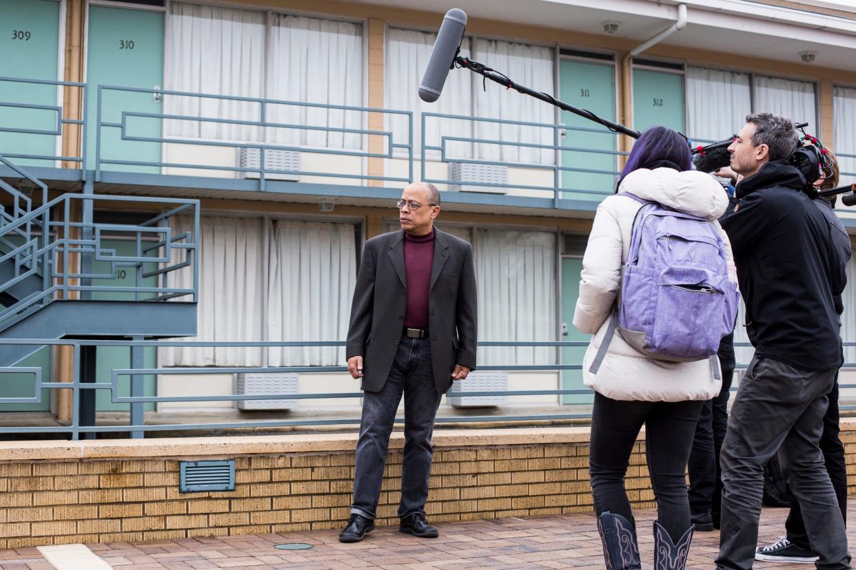 Jeffery Robinson stands outside of the National Civil Rights Museum while filming a portion of "Who We Are: A Chronicle of Racism in America" on Jan. 18, 2019. Robinson, born and raised in Memphis, returned home with sister filmmakers Emily and Sarah Kunstler to film for the documentary.