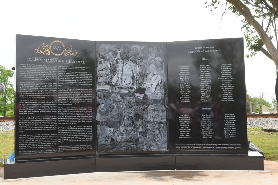 The Colfax Massacre Memorial monument seeks to correct the historical account of what happened on April 13, 1873 in which 60-80 Black men were slain by a white mob.
