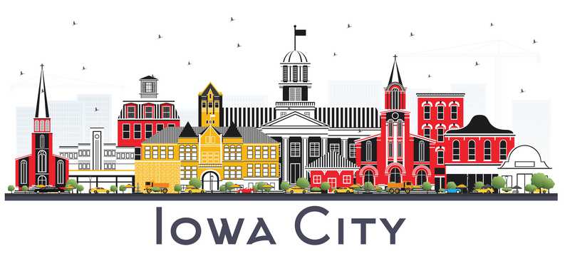 Illustration depicting Iowa City, Iowa.