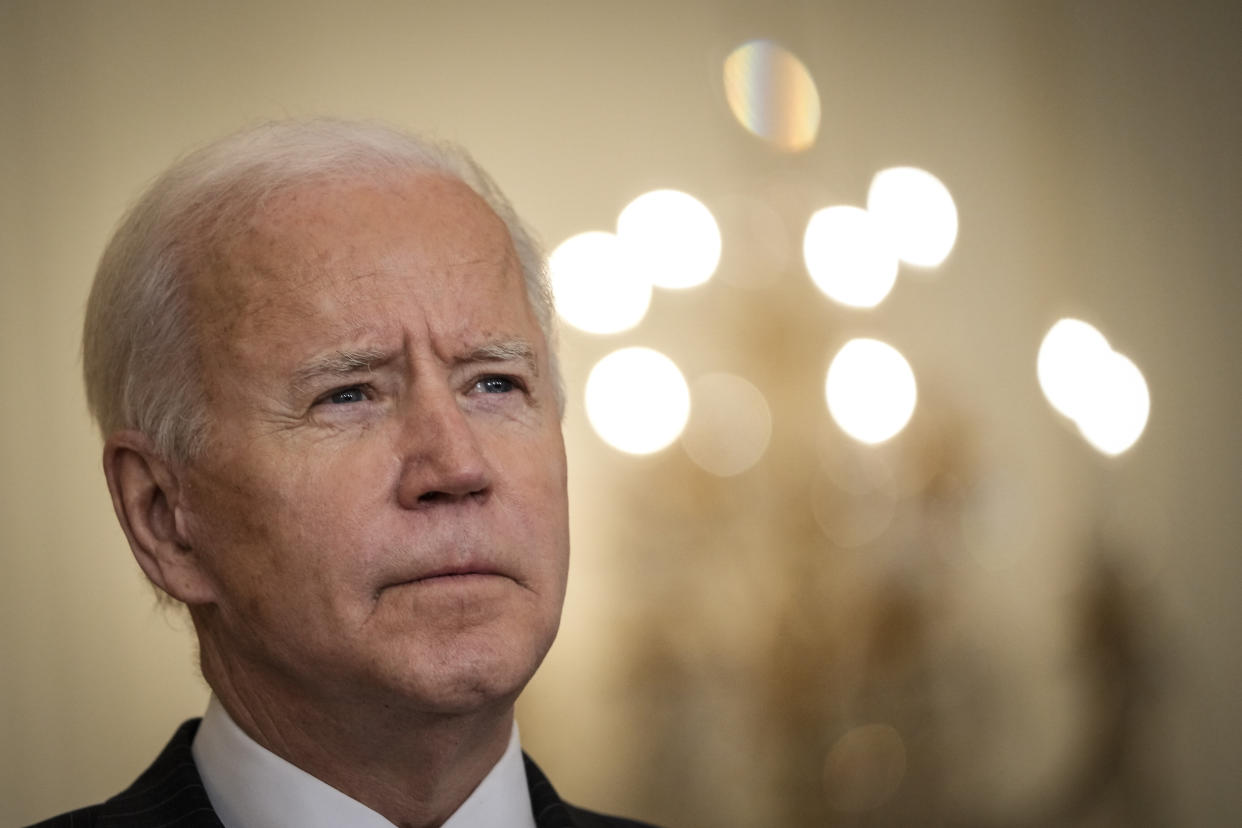 President Joe Biden speaks in the East Room of the White House on March 18 in Washington, D.C. (Photo: Drew Angerer via Getty Images)