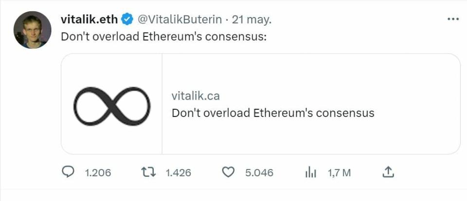 Ethereum tuit de su cofoundador Vitalik Buterin