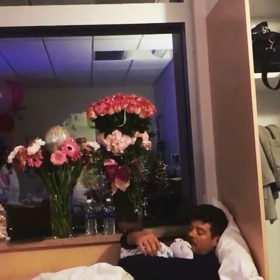 Robin Thicke welcomed his daughter, Mia Love Thicke, with a sweet Instagram video of himself cradling her on Feb. 25, 2018. The singer's girlfriend April Love Geary gave birth to Mia on Feb. 22, 2018. "Thank you God and April Love," Thicke captioned the video. He also has a 7-year-old son, Julian Fuego, with his ex-wife Paula Patton.