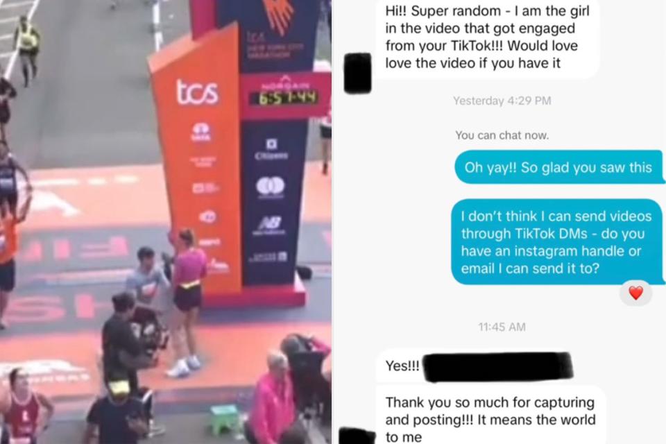 <p>ahizzle/TikTok</p> TikToker finds couple who got engaged at NYC marathon