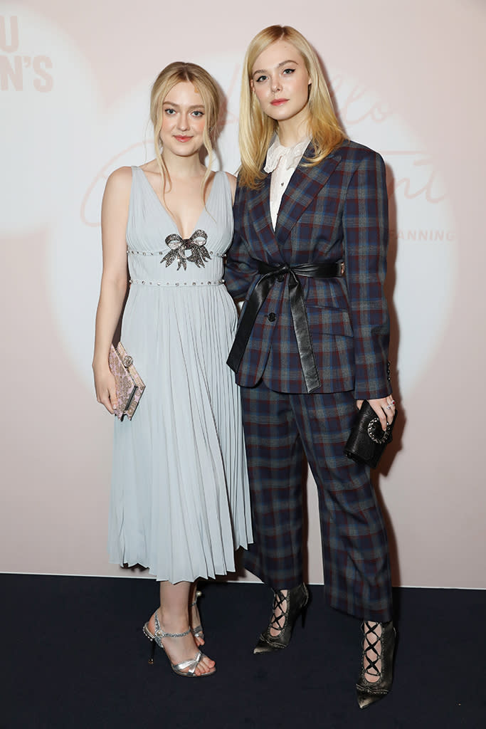 <p>The stylin’ sisters looked like quite the pretty pair on Monday at Miu Miu Women’s Tales #15 Screening at the Curzon Mayfair in London. (Photo: David M. Benett/Dave Benett/Getty Images for Miu Miu) </p>