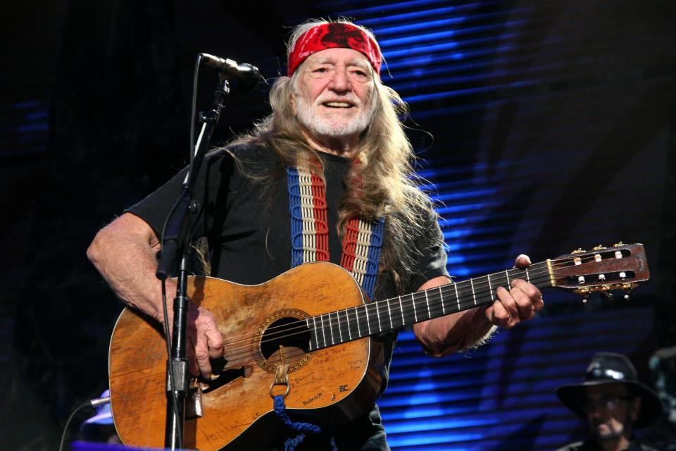 Willie Nelson performed during Farm Aid 2009 at the Verizon Wireless Amphitheater on October 4, 2009, in St Louis, Missouri.