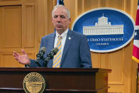 FILE - This Wednesday, June 9, 2021, file photo shows Ohio Senate President Matt Huffman discussing the Senate passage of Ohio's two-year, $75 billion state budget, in Columbus, Ohio. Fresh off sweeping electoral victories a decade ago, governors and lawmakers in several states used new census data to redraw voting districts for Congress and state legislatures that were intended to help their party remain in power for years to come. Those efforts largely paid off, particularly for Republicans. An Associated Press analysis designed to detect the effects of gerrymandering shows that Republicans enjoyed a greater political advantage in more states over the past decade than either party had over the past 50 years. (AP Photo/Andrew Welsh-Huggins, File)