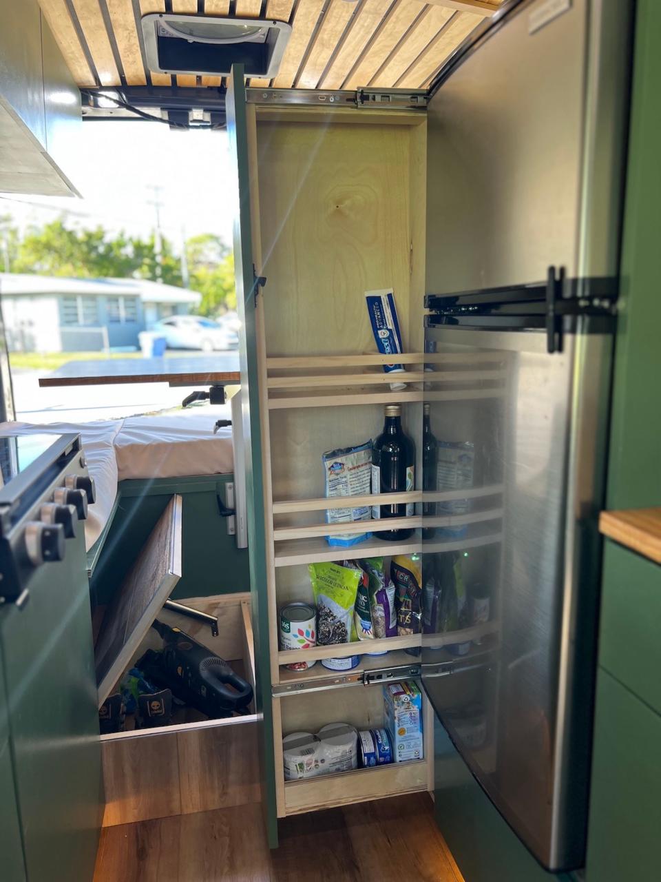 The interior of their 2019 Ford Transit van.