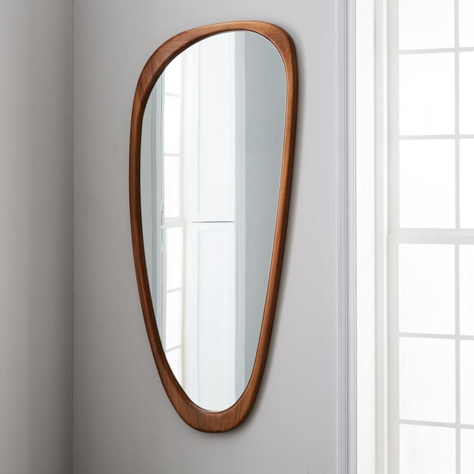 10) Mid-Century Asymmetrical Wood Framed Mirror