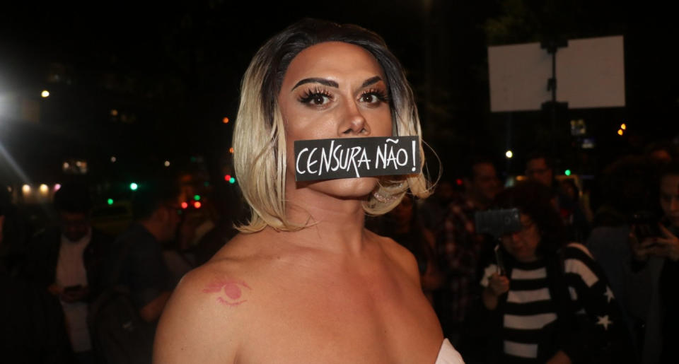 Silvero Pereira protestou contra a censura na pré-estreia de Bacurau (Agnews)