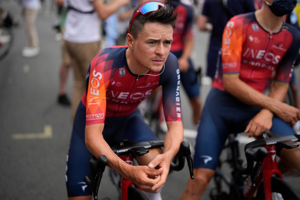 Tom Pidcock waits for the start of stage two at the 2023 Tour de France (AP)