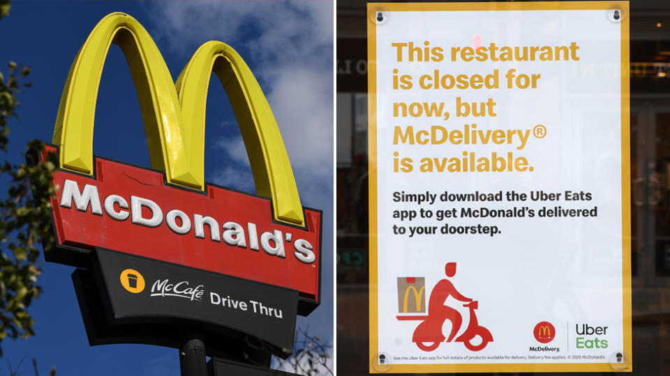 Melbourne McDonald's have reportedly close dine in and drive through options, opting for home delivery only in areas with stage four restrictions in place.