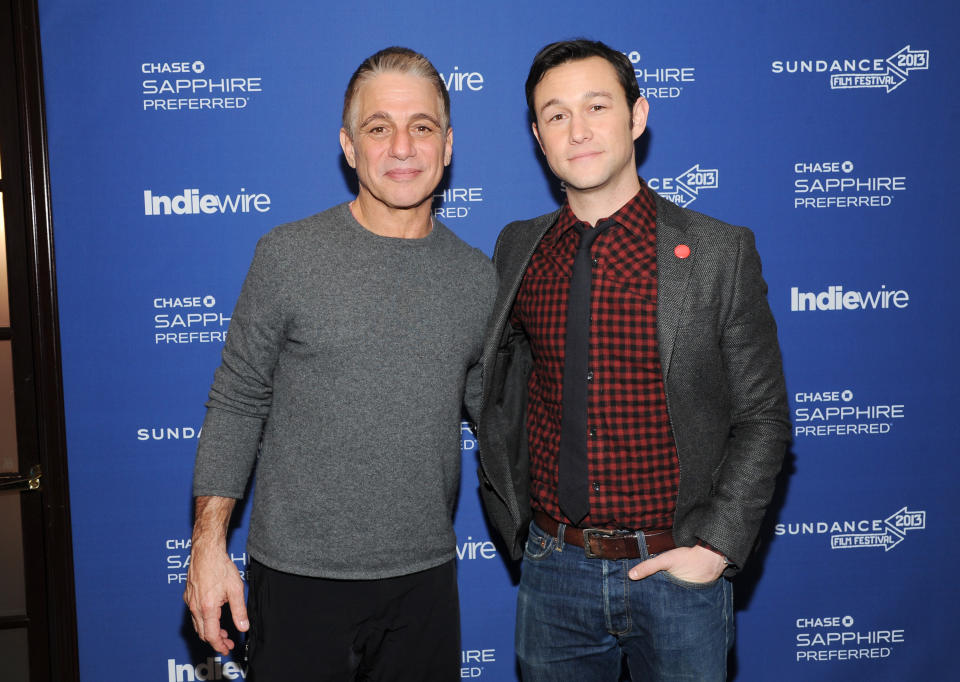 Actor Tony Danza, left, and director, writer and actor Joseph Gordon-Levitt from the film "Don Jon's Addiction" visit the IndieWire Studio at Chase Sapphire on Main during the Sundance Film Festival on Saturday, Jan. 19, 2013 in Park City, Utah. (Photo: Evan Agostini/Invision for Chase Sapphire/AP Images)