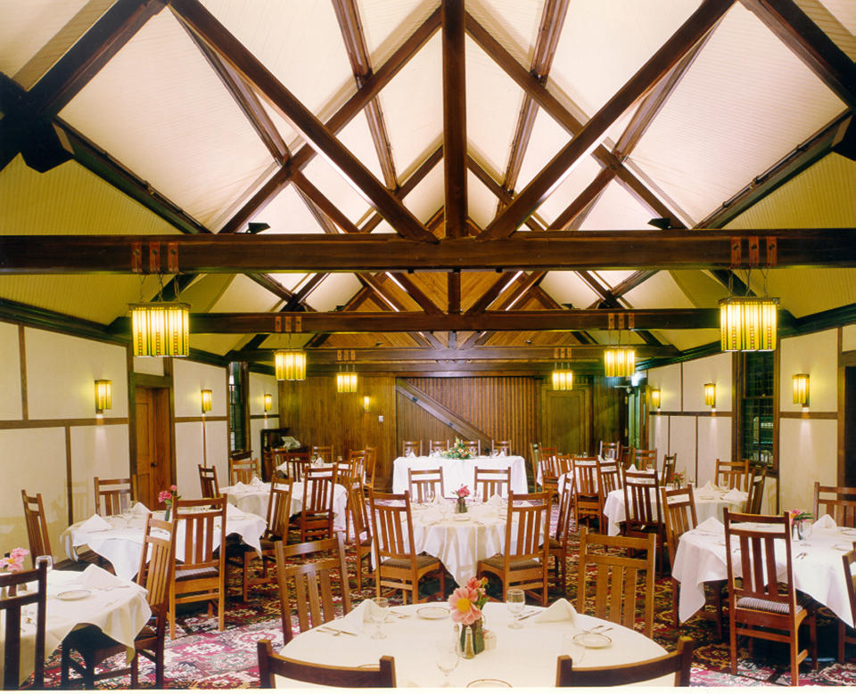 This 1995 photo provided by The Roycroft Inn in East Aurora, N.Y., is shown the year it reopened after a restoration. The Roycroft Inn & Campus, an extraordinary complex of buildings where the Arts & Crafts Movement thrived at the turn of the 20th century, was saved after appearing in 1989 on the National Trust for Historic Preservation's annual list of America's 11 Most Endangered Historic Places. (AP Photo/The Roycroft Inn, Rob Karosis)