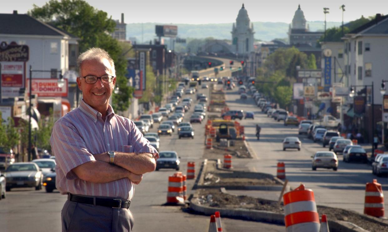 In this 2004 photo, Gary Vecchio stands in the median strip of Shrewsbury Street. He was a tireless advocate for the neighborhood.