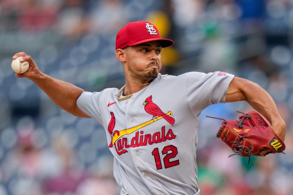 St. Louis Cardinals relief pitcher Jordan Hicks throws during the ninth inning of a game Monday, June 19, against the Washington Nationals at Nationals Park in Washington. The Cardinals could dangle Hicks and other bullpen pieces at the upcoming MLB trade deadline.