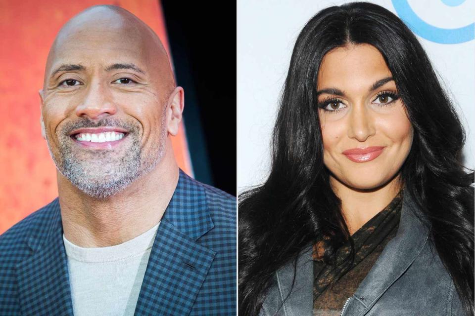 <p>getty (2)</p> Dwayne Johnson and Molly Qerim