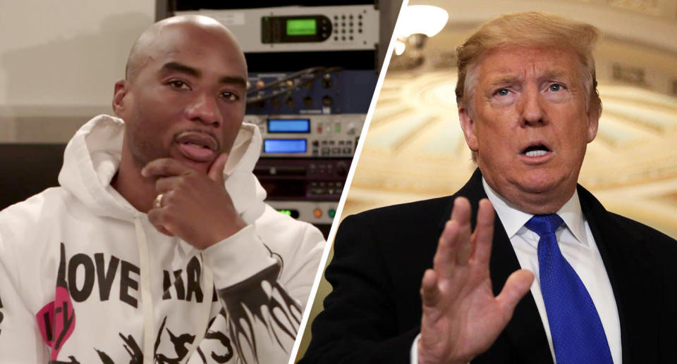 Charlamagne Tha God and President Trump. (Photos: Yahoo News, Alex Wong/Getty Images)