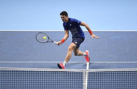 Britain Tennis - Barclays ATP World Tour Finals - O2 Arena, London - 13/11/16 Canada's Milos Raonic in action during his round robin match with France's Gael Monfils Action Images via Reuters / Tony O'Brien Livepic