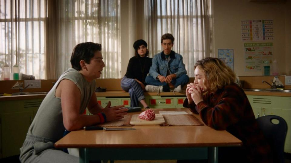 Peyton List, Milo Manheim, Nick Pugliese, and Sarah Yarkin in School Spirits