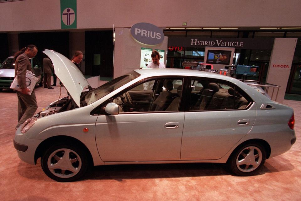 Toyota unveiled its Prius hybrid powered car at the LA Auto Show in the LA Convention Center in 1997