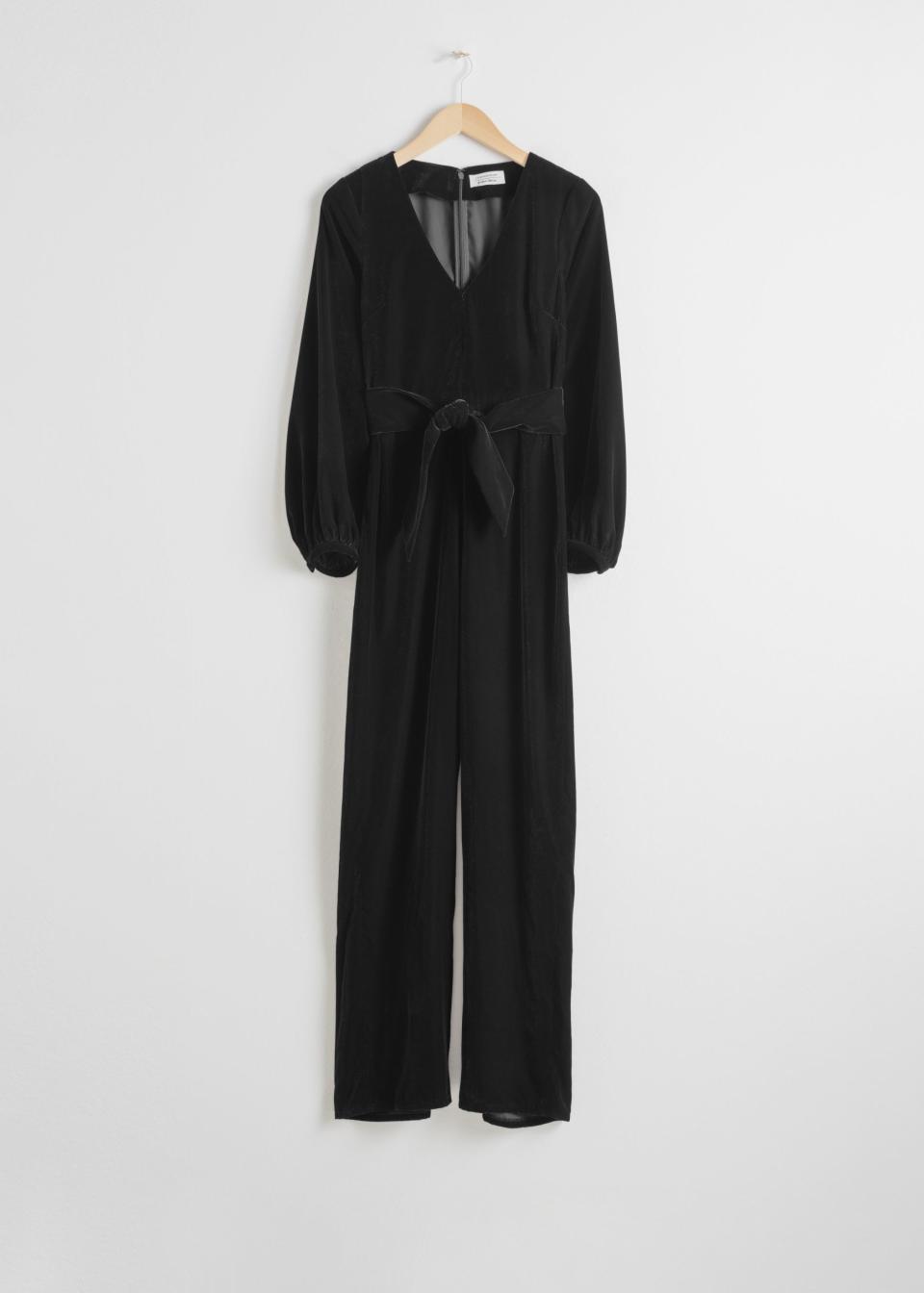 & Other Stories Plunging Velvet Jumpsuit