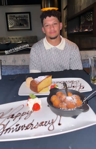 <p>Brittany Mahomes/Instagram</p> Brittany Mahomes posted photos of her wedding anniversary dinner with husband Patrick Mahomes on Tuesday