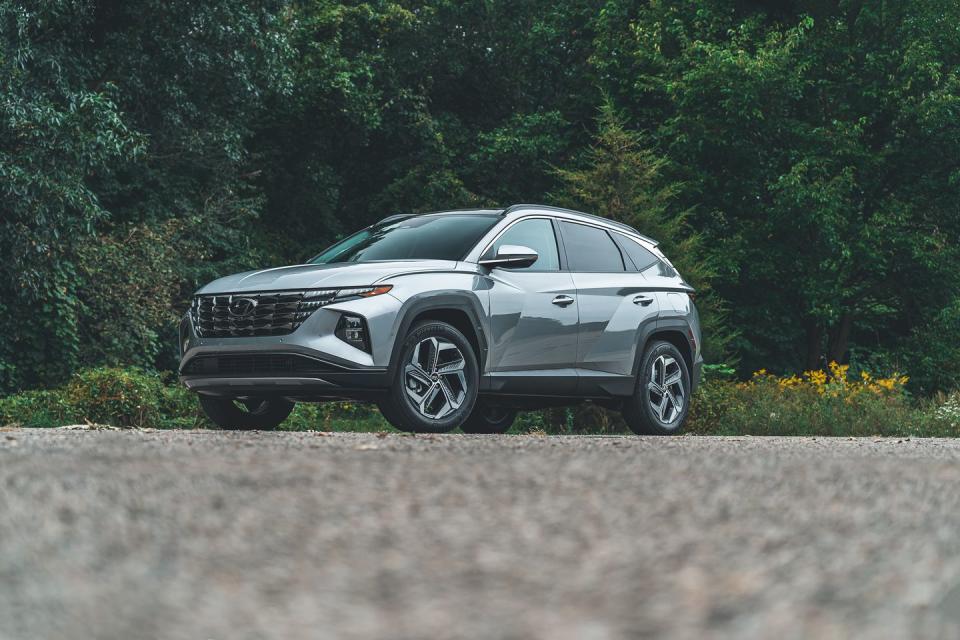 <p><strong>What We Think: </strong>The 2022 Hyundai Tucson sports a daring new design. Though the entry-level Tucson relies on a conventional 2.5-liter four-cylinder gasoline engine for motivation, the SUV also offers <a href="https://www.caranddriver.com/reviews/a38591574/2022-hyundai-tucson-hybrid-by-the-numbers/" rel="nofollow noopener" target="_blank" data-ylk="slk:gasoline-electric hybrid;elm:context_link;itc:0;sec:content-canvas" class="link ">gasoline-electric hybrid</a> and plug-in hybrid powertrains, the latter of which offers up to 33 miles of all-electric driving range, according to the EPA. All models are fairly well equipped and the Tucson is among the most stylish options in the segment. No surprise, the model nabbed an <a href="https://www.caranddriver.com/features/a38873223/2022-editors-choice/" rel="nofollow noopener" target="_blank" data-ylk="slk:Editors' Choice award;elm:context_link;itc:0;sec:content-canvas" class="link ">Editors' Choice award</a> for 2022.</p><ul><li><em>Car and Driver </em>rating: 9/10</li><li>EPA-combined fuel economy: 80 mpge (Plug-in Hybrid); 38 mpg (Hybrid)</li></ul><p><a class="link " href="https://www.caranddriver.com/hyundai/tucson" rel="nofollow noopener" target="_blank" data-ylk="slk:Review, Pricing, and Specs;elm:context_link;itc:0;sec:content-canvas">Review, Pricing, and Specs</a></p>