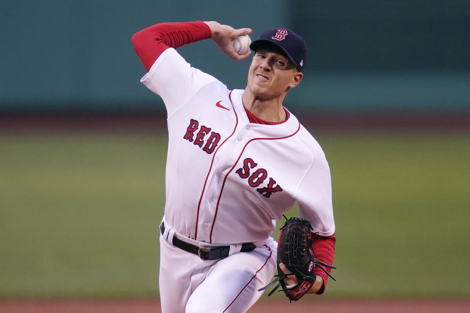 Boston Red Sox pitcher Nick Pivetta delivers during the first inning of a baseball game against the Detroit Tigers at Fenway Park, Tuesday, May 4, 2021, in Boston. (AP Photo/Charles Krupa)