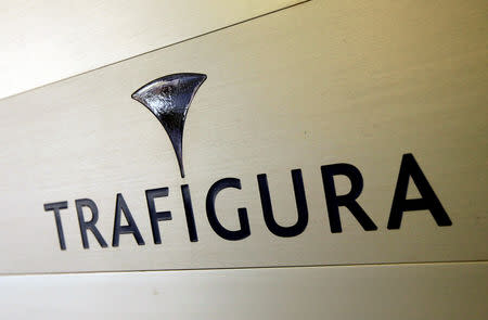 FILE PHOTO: Trafigura logo is pictured in the company entrance in Geneva, Switzerland March 11, 2012 REUTERS/Denis Balibouse