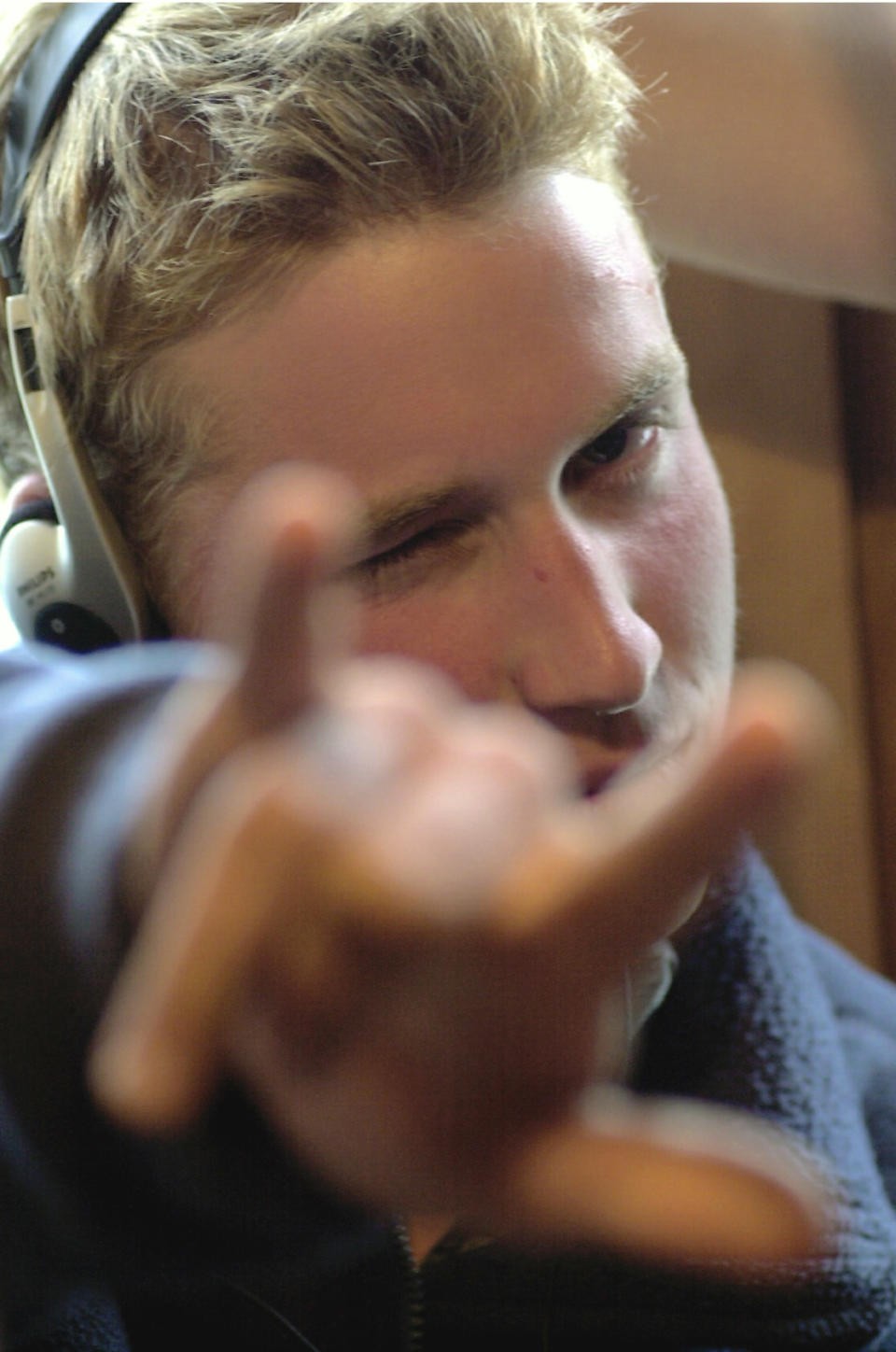 (Original Caption) Prince William during his DJ slot venturers on Tortel Radio in the village of Tortel, Southern Chile on his Raleigh International expedition. (Photo by © Pool Photograph/Corbis/Corbis via Getty Images)