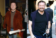 Ricky Gervais revealed a dramatic weight loss in 2010 after losing ten kilos shedding the double chin that had brought him fame on 'The Office'