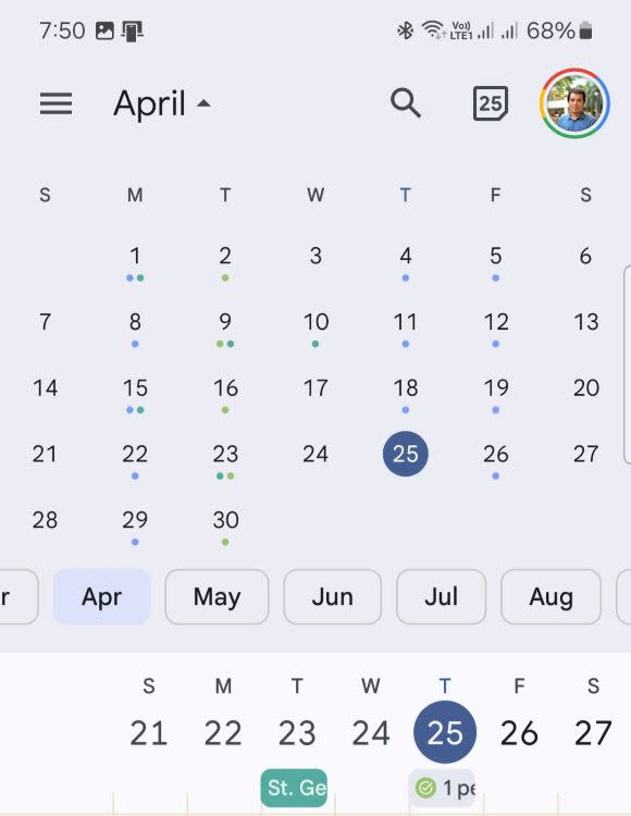 Google Calendar navigation chips