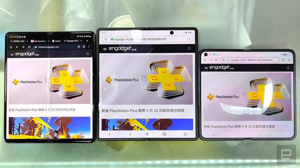 左至右：Samsung Galaxy Z Fold 3、Vivo X Fold、Oppo Find N