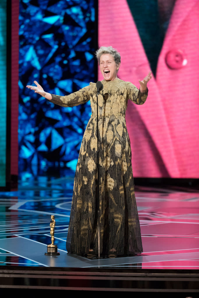 Frances McDormand accepts the Oscar for Best Actress at the Academy Awards on March 4, 2018. (Craig Sjodin via Getty Images)