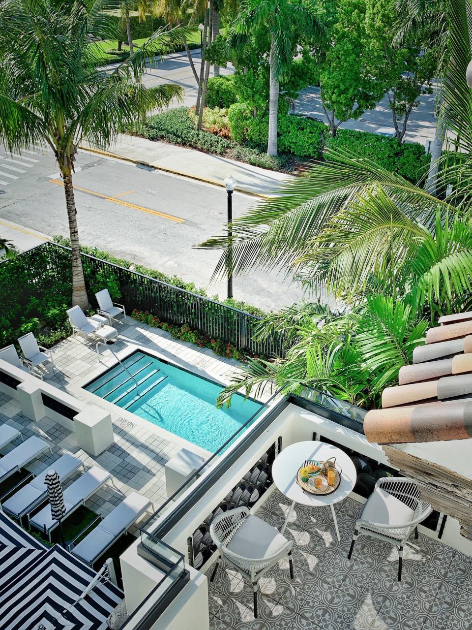 A plunge pool was added to the front courtyard of The White Elephant hotel in Palm Beach during an extensive renovation project.