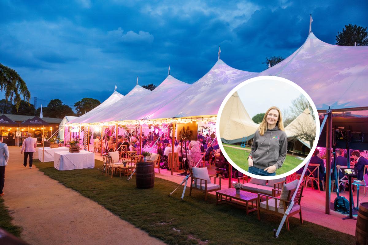 Jenna Ackerley and Events Under Canvas's huge tent for the royal charity event at The Belfry <i>(Image: Charlotte Bond/Events Under Canvas)</i>