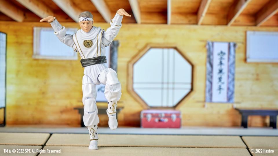 Daniel LaRusso crane posed action figure from Cobra Kai and Mighty Morphin Power Rangers mashup